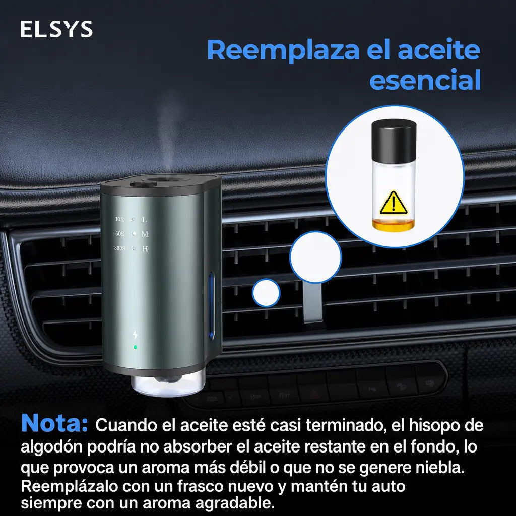 Difusor aromático inteligente para auto con 3 niveles de fragancia, batería 45 días y clip para ventilación