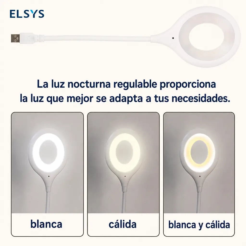Lámpara LED USB de cuello flexible con control por voz y luz cálida regulable para lectura nocturna en cama, oficina o estudio
