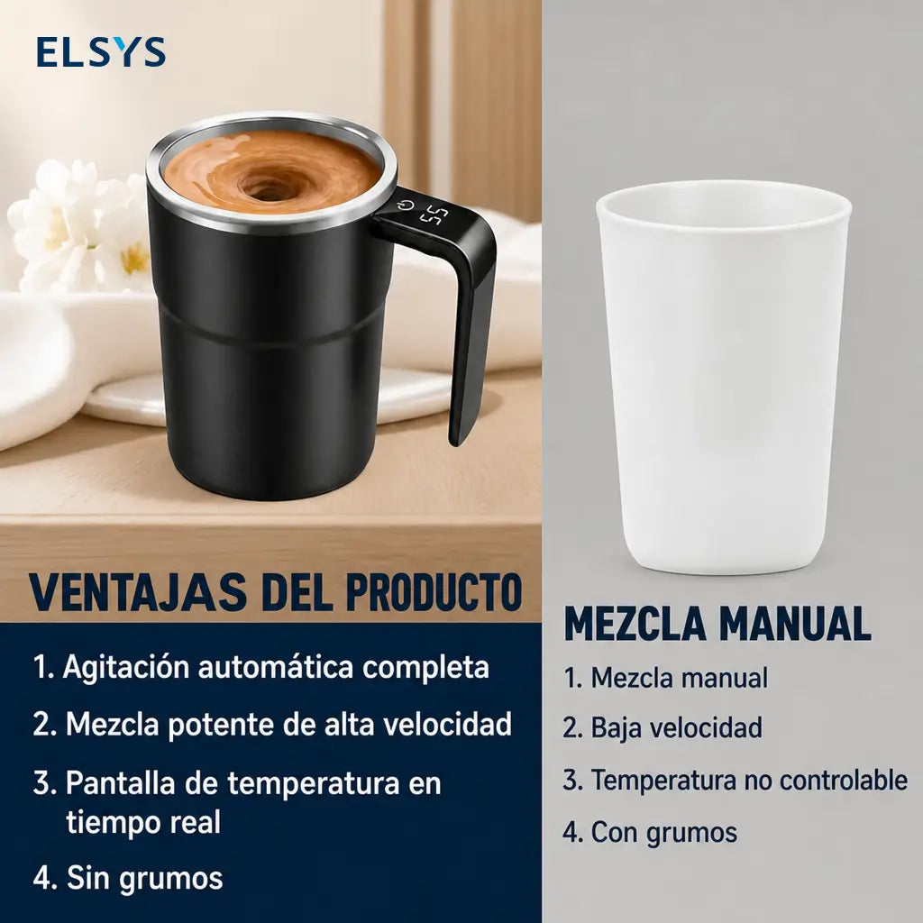 Taza mezcladora automática recargable de acero 304 con termómetro LCD para café, leche y bebidas en oficina o viaje sin cuchara