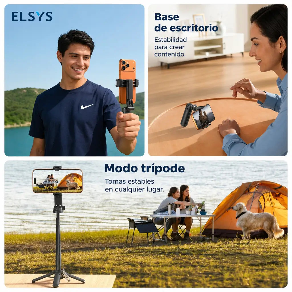 Selfie stick compacto con control Bluetooth, soporte giratorio 360° y extensión 64 cm, para vlogging, conciertos y fotos de viaje con tu celular