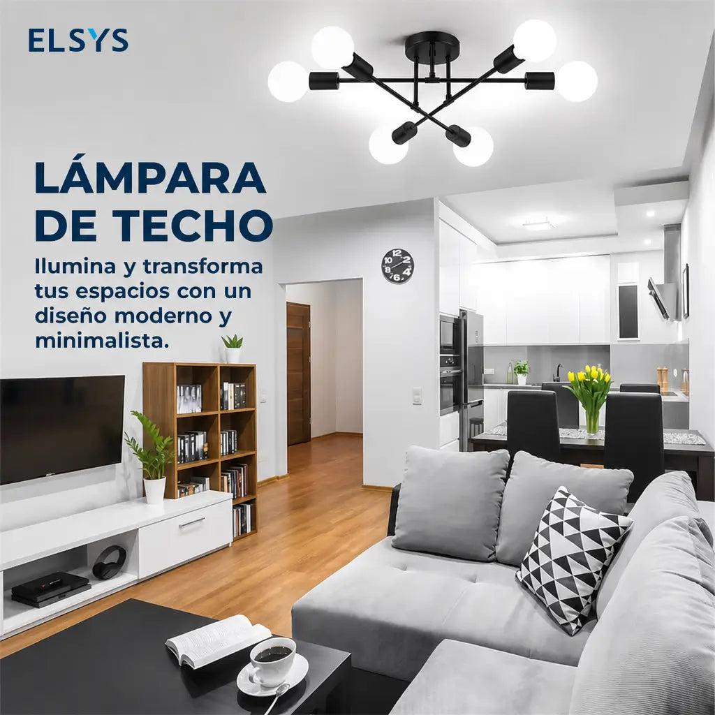 Lámpara colgante negra de 6 luces con casquillo E26/E27, diseño moderno retro para comedor, pasillo, recámara y cafetería con instalación sencilla