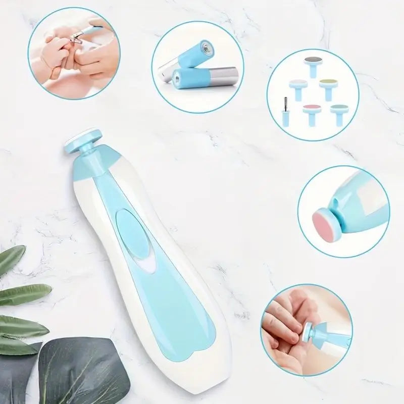 Lima de Uñas Eléctrica para Bebé 6 en 1, Kit de Manicura y Pedicura para Niños y Adultos - Set de Aseo Portátil con 4 Accesorios