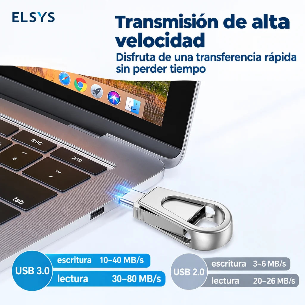 Memoria USB 3 en 1 metálica con adaptador Lightning