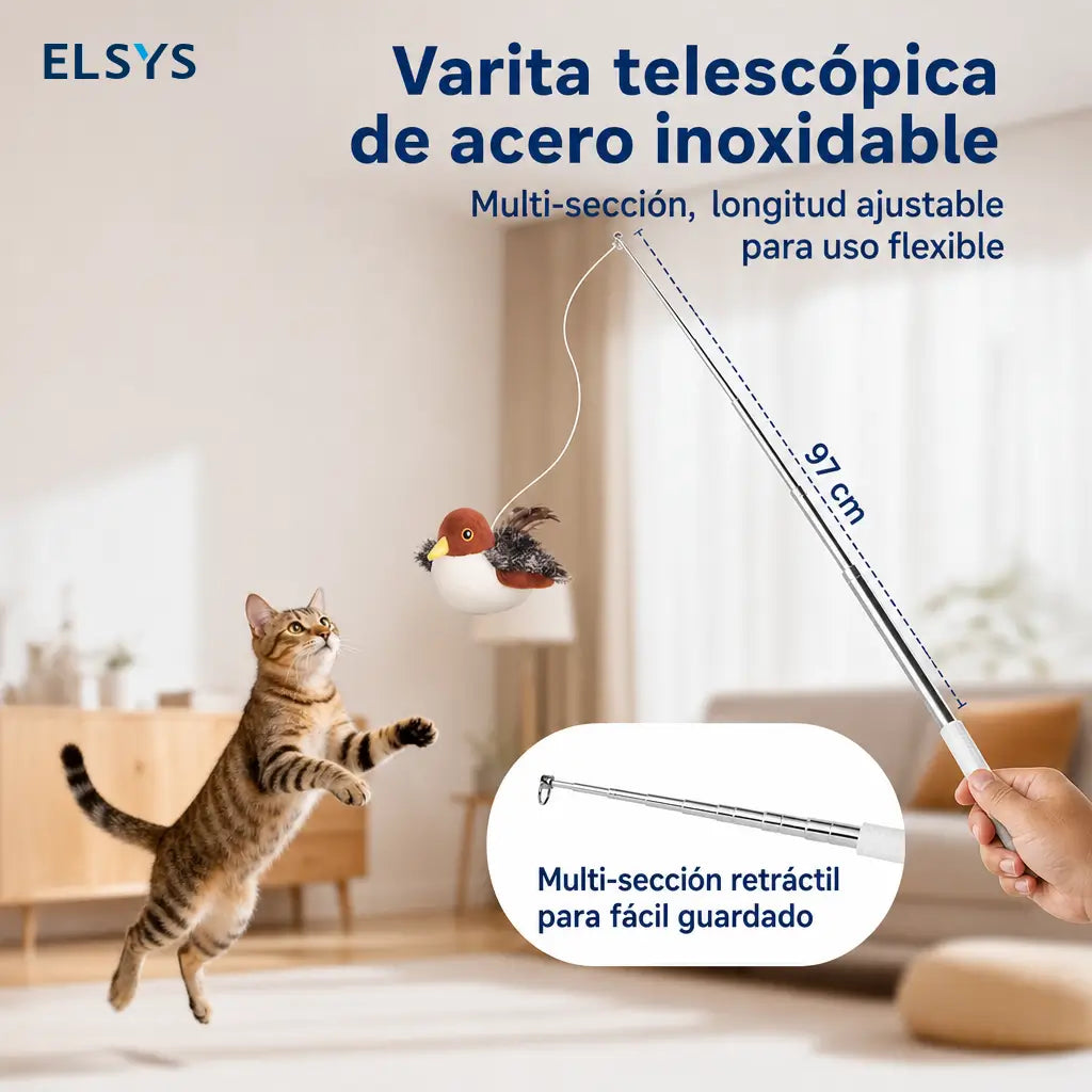 Juguete interactivo para gato con ave que aletea, sonido de pájaro y carga USB para ejercicio de caza diario en interiores