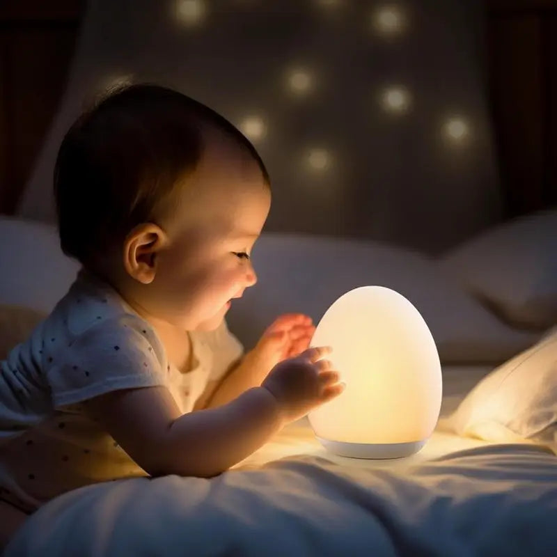 Lámpara de Noche para Niños, Luz de Huevo para Cuarto de Bebé con 7 Colores RGB, Atenuación Continua y Control Táctil Recargable