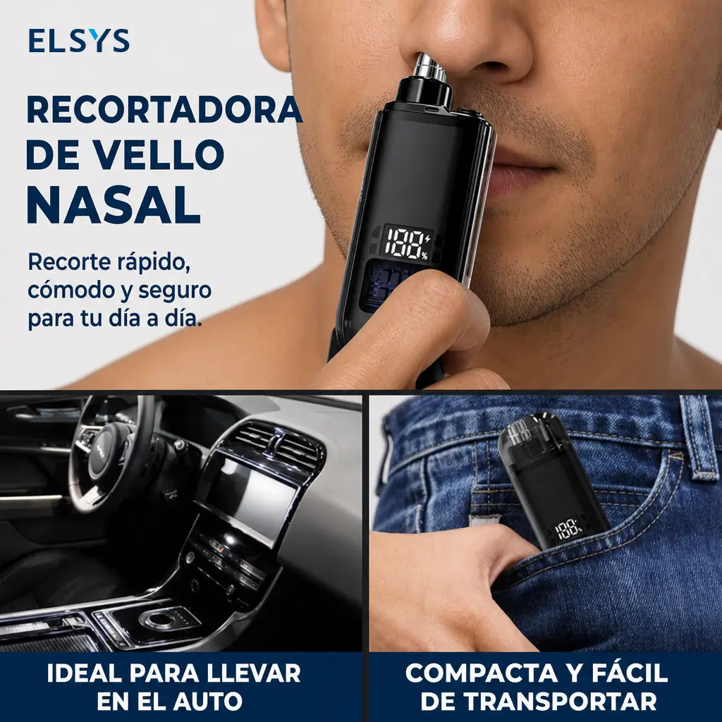 Recortadora de vello nasal recargable USB-C con pantalla LED, corte 360° sin jalones para cejas, rostro y uso diario en casa