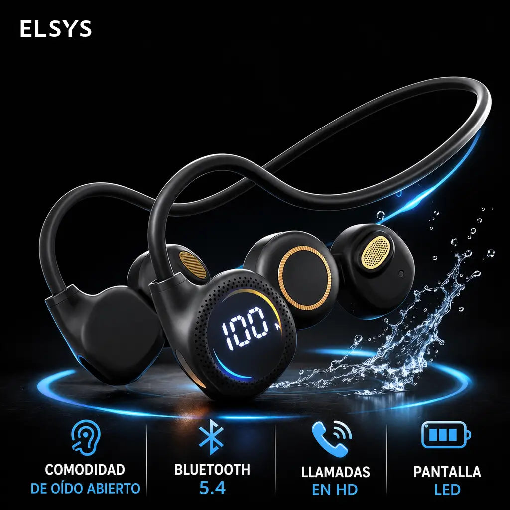 Audífonos deportivos open-ear Bluetooth 5.4 resistentes al sudor, con batería de 8 horas y ajuste seguro para correr diario