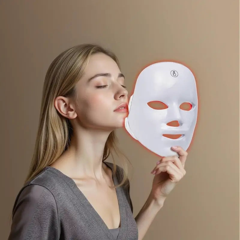 Máscara de Terapia de Luz Roja, LED de 7 Colores para Fotorejuvenecimiento, Cuidado Facial Diario, Carga Inalámbrica, Regalo Ideal para Mujer, Cuidado de la Piel para Otoño e Invierno