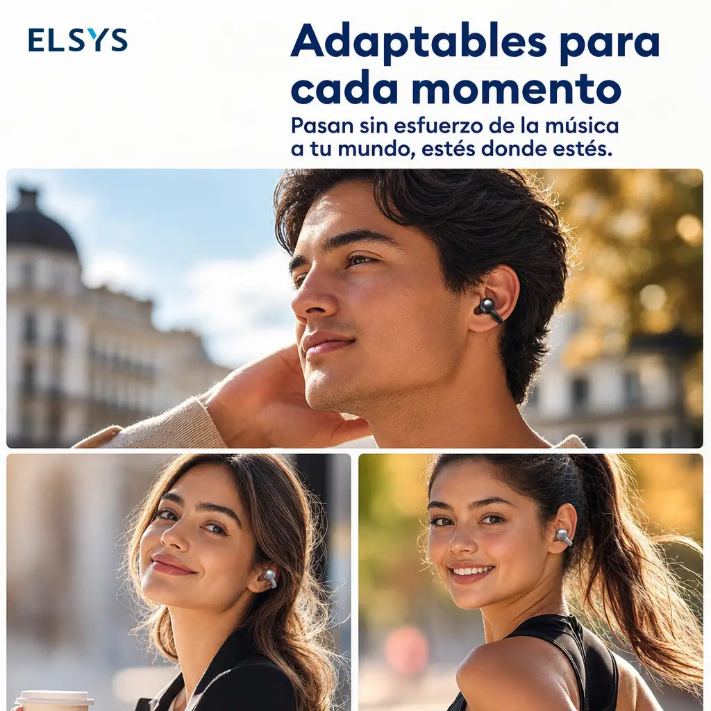 Audífonos inalámbricos de clip Bluetooth 6.0 con ajuste seguro, sonido panorámico y resistencia IPX5 para deporte y llamadas en celular
