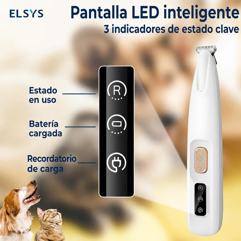 Rasuradora eléctrica para patas de perros y gatos con luz LED, cuchilla 18 mm y bajo ruido para grooming en casa fácil y seguro