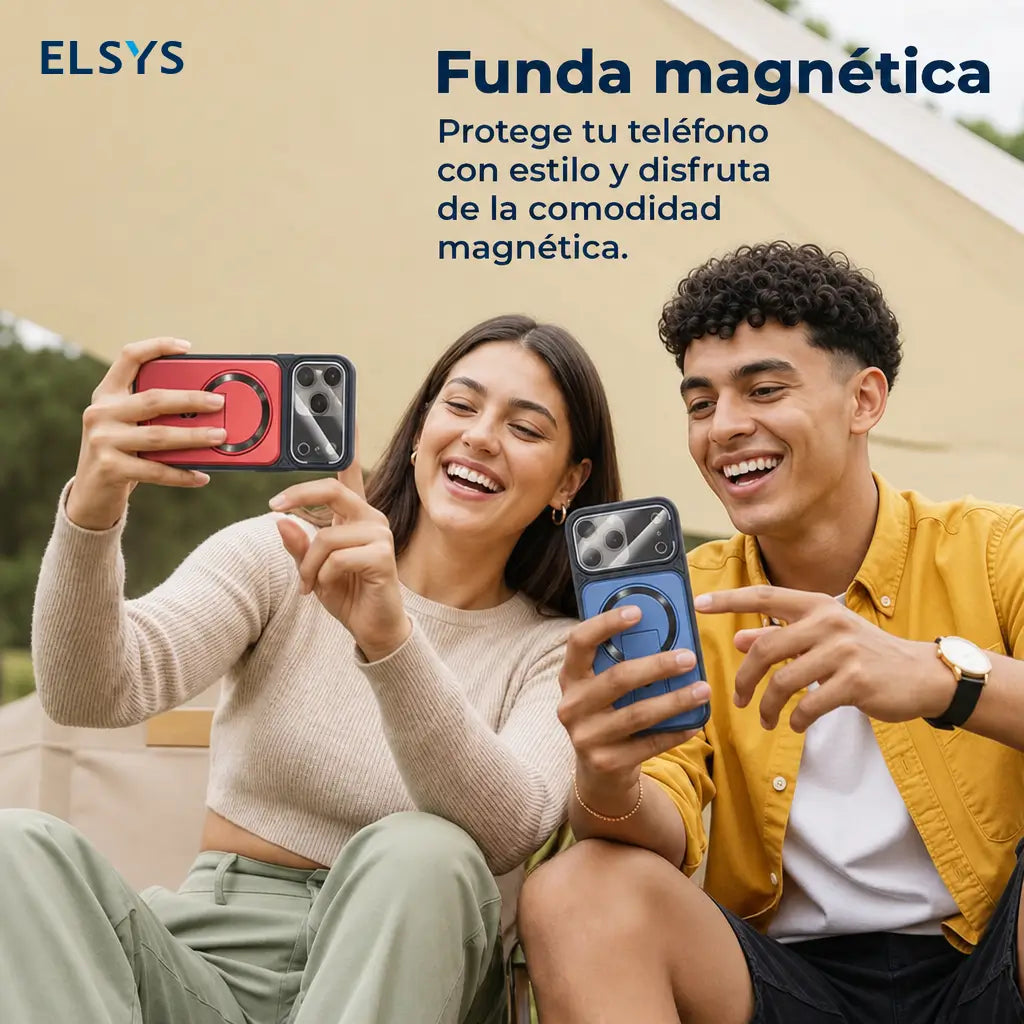 Funda multifuncional para iPhone con soporte invisible, protección de cámara y aro magnético para uso diario y manejo cómodo en tu celular