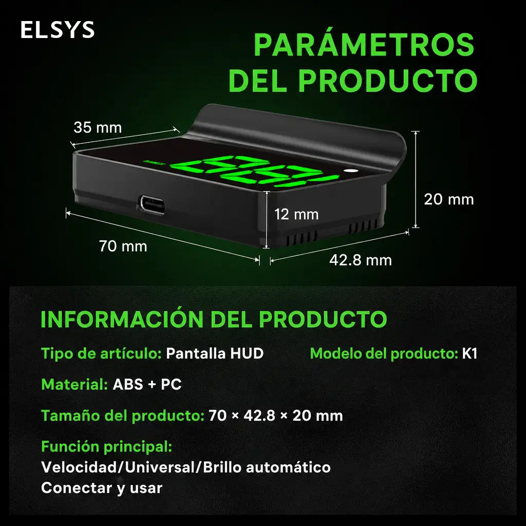 Velocímetro digital HUD GPS K1 con brillo automático y proyección en parabrisas para autos, camionetas, motos y lectura clara en carretera