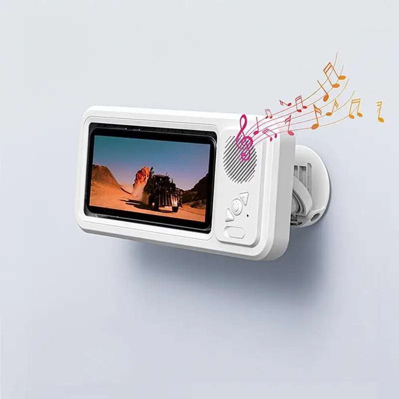 Porta celular para regadera impermeable con bocina Bluetooth, rotación 360° y pantalla táctil para baño