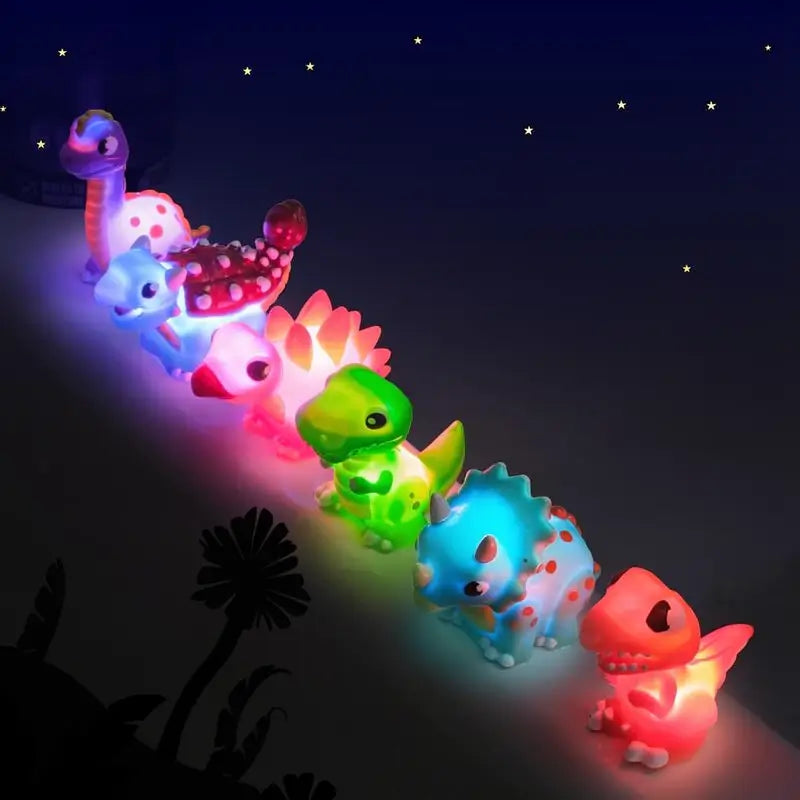 Juguetes de Baño de Dinosaurios con Luz, Paquete de 6 | Juguetes Activados por Agua que Cambian de Color | Juguetes Blandos y Exprimibles para Bebés y Niños | Luces Sensoriales para Tina Libres de Moho