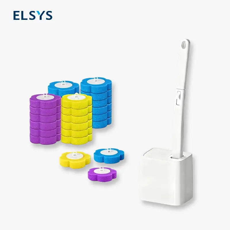 Cepillo de baño desechable con soporte de pared y 24 repuestos limpiadores para inodoro, lavabo y tina, práctico e higiénico para uso diario