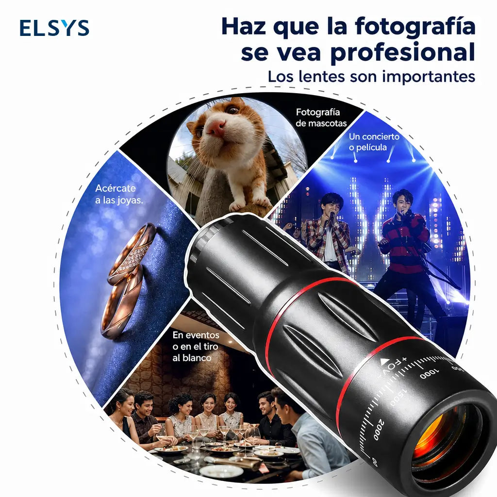 Lente telefoto 28X-36X para celular con clip universal para fotos y videos HD en conciertos, viajes, aves y paisajes lejanos