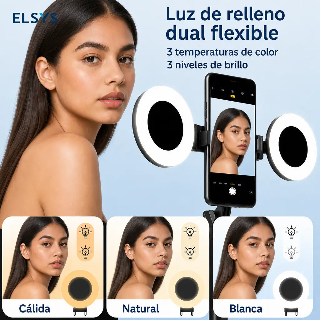 Tripié selfie 6 en 1 con luz LED ajustable y control Bluetooth para crear videos, lives y fotos estables con celular