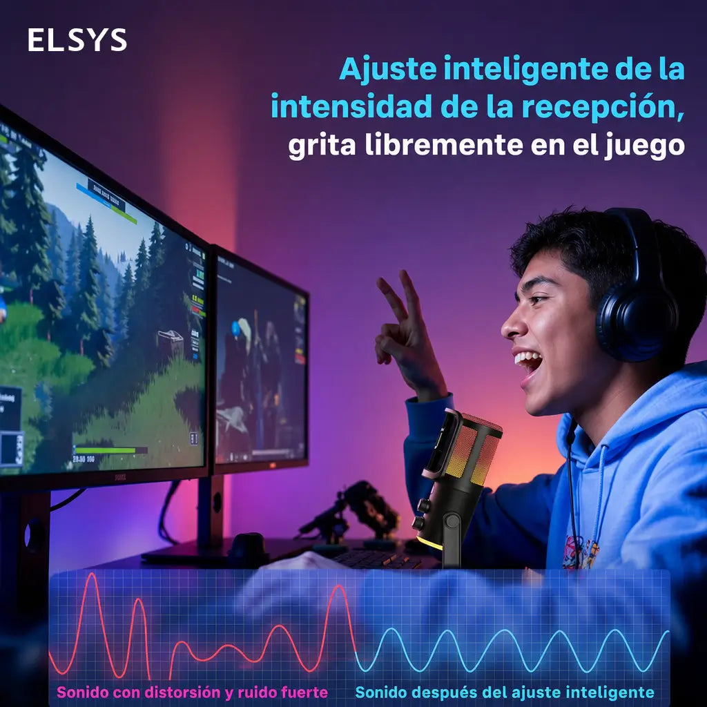 Micrófono dinámico USB U-120 con cancelación de ruido y luz RGB para streaming, gaming, podcasts y grabación en PC o consola