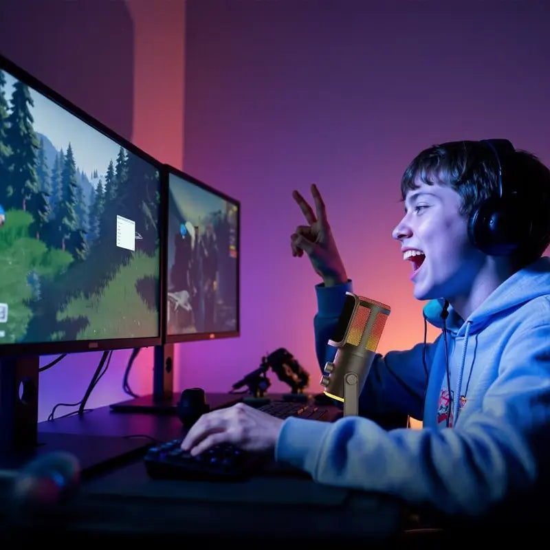 Micrófono Gamer Profesional RGB con Cancelación de Ruido y Diseño Ergonómico, Compatible con PC, Mac, PS5, PS4 y Xbox, Ideal para Streaming y Podcasts (No incluye audífonos)