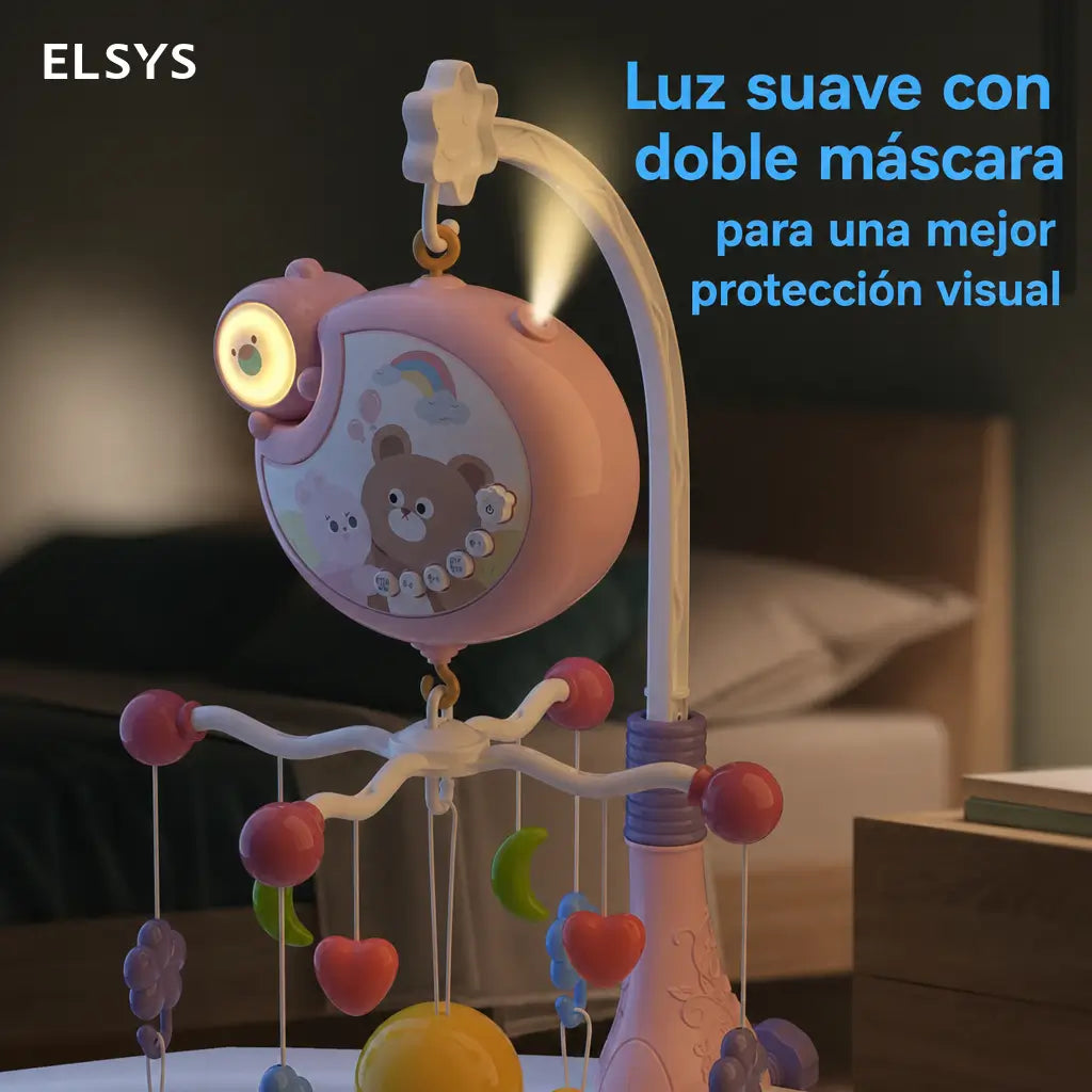 Carrusel musical para cuna y moisés con luces, proyección, temporizador, mordederas removibles y control remoto para bebés pequeños
