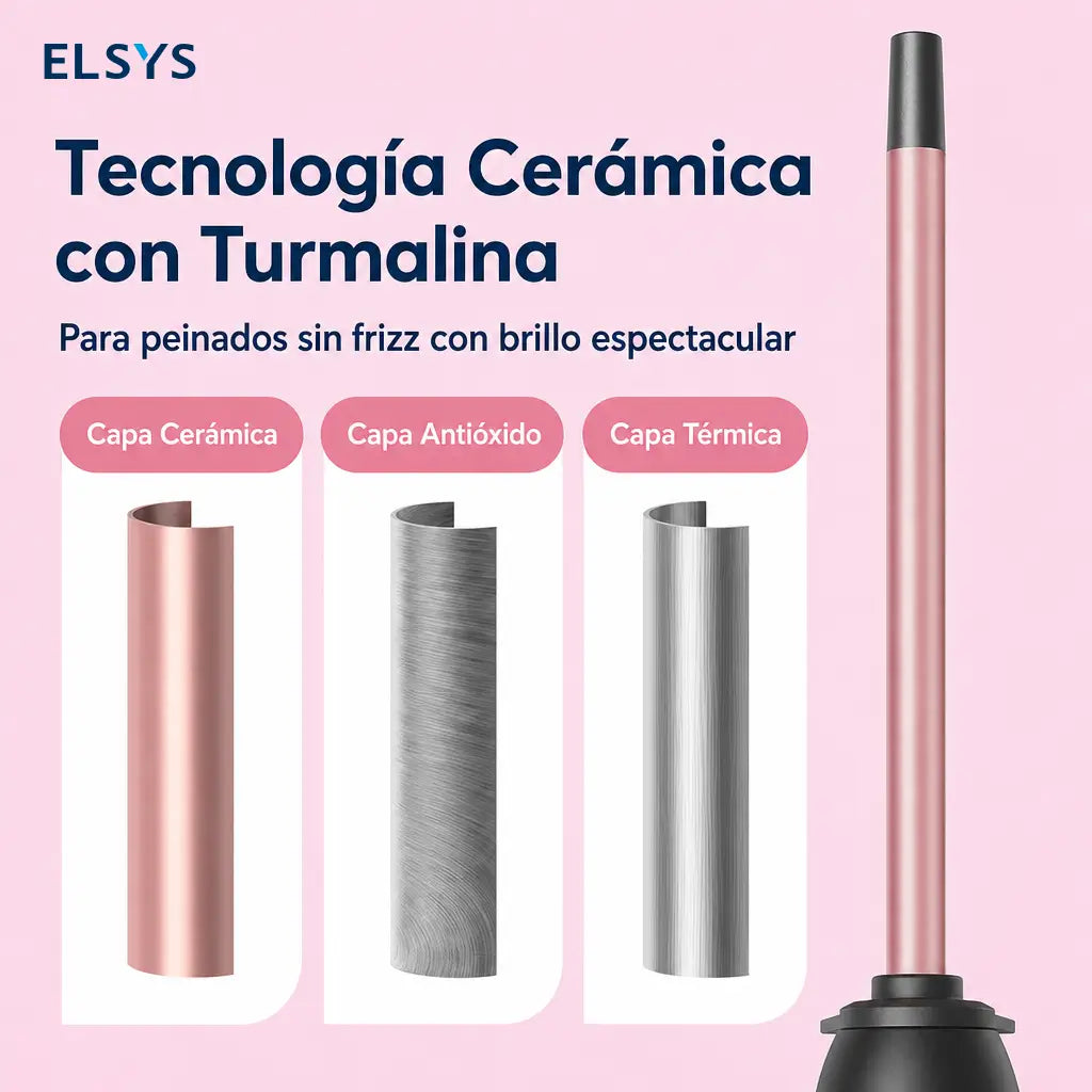 Tenaza rizadora 3/8” de cerámica turmalina con calor rápido y pantalla LCD para rizos definidos en cabello fino o grueso
