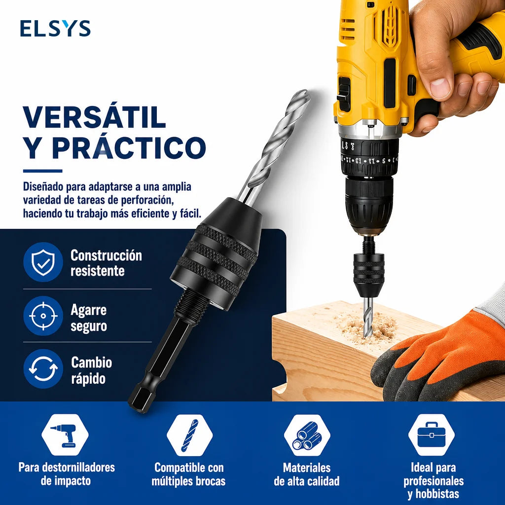 Adaptador de mandril sin llave 1/4" hexagonal de cambio rápido, set de 2 para taladros de impacto y herramientas eléctricas compatibles