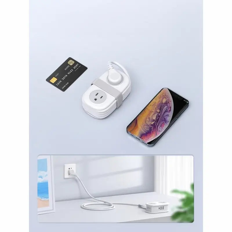 Multicontacto de Viaje con 4 Tomas y 3 Puertos USB (1 USB-C), Extensión Corta de 1.2m, Compacto para Hotel y Aprobado para Cruceros