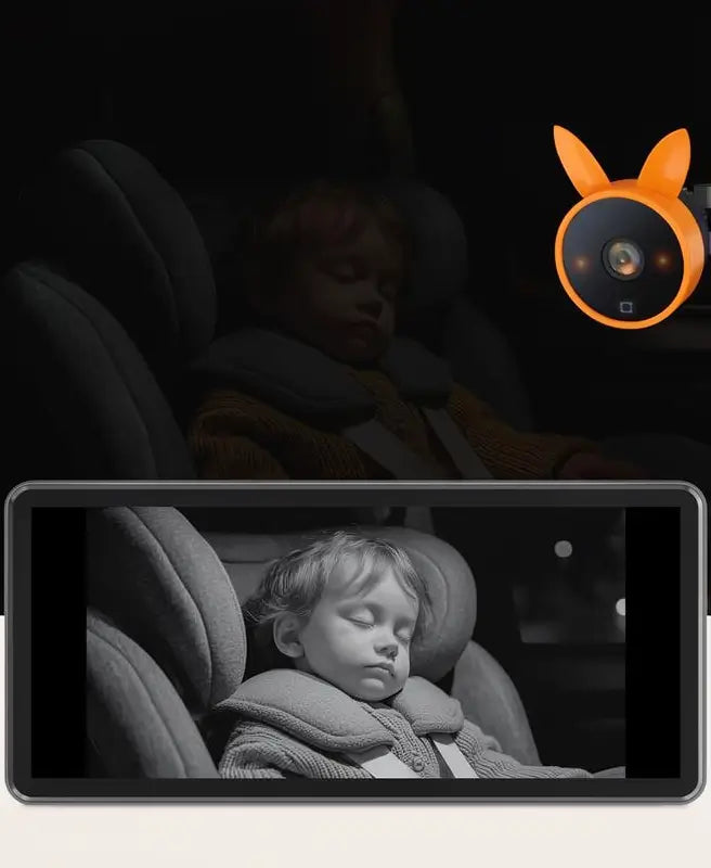 Monitor de Bebé para Auto con Cámara Dual de 18 cm, Pantalla Dividida 1080P HD, Visión Nocturna IR, Doble Cámara para 2 Bebés, Fácil Instalación, Ideal para Viajes Familiares y Mascotas