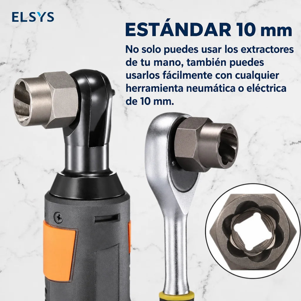 Juego extractor de birlos y tuercas dañadas 14 piezas, acero Cr-Mo, para taller mecánico y reparaciones de auto con estuche