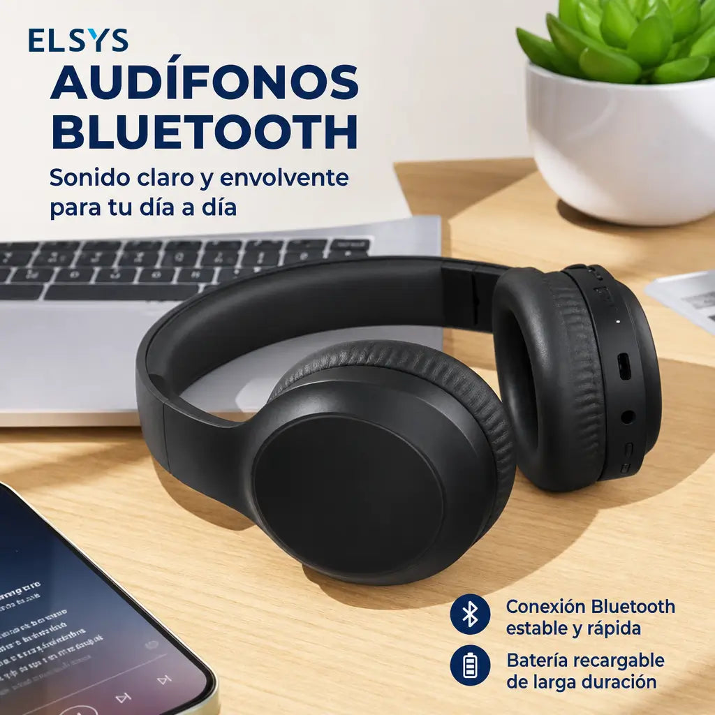 Audífonos Bluetooth over ear plegables con 65 h de batería, micrófono integrado y conexión 3.5 mm para gaming y trabajo diario