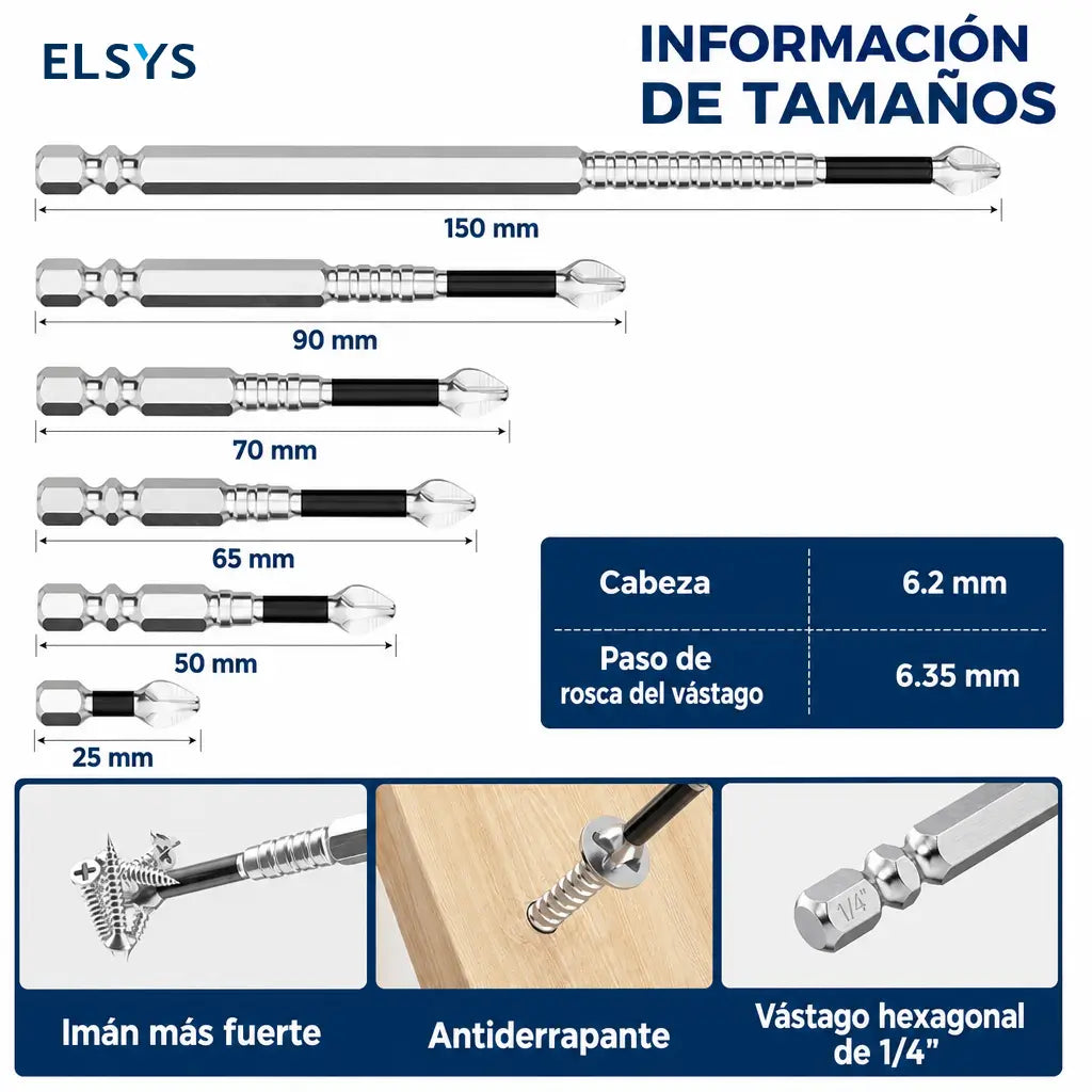 Juego de puntas PH2 magnéticas de acero S2 para taladro, antideslizantes y resistentes a impacto