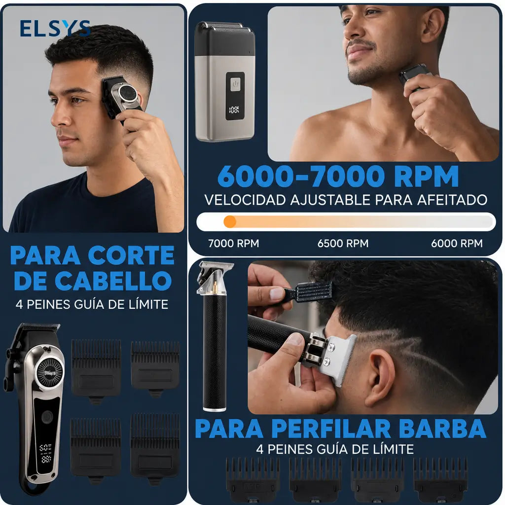 Kit cortadora de cabello y barba recargable USB con pantalla LCD, cuchilla ajustable y rasuradora para cuidado en casa diario masculino