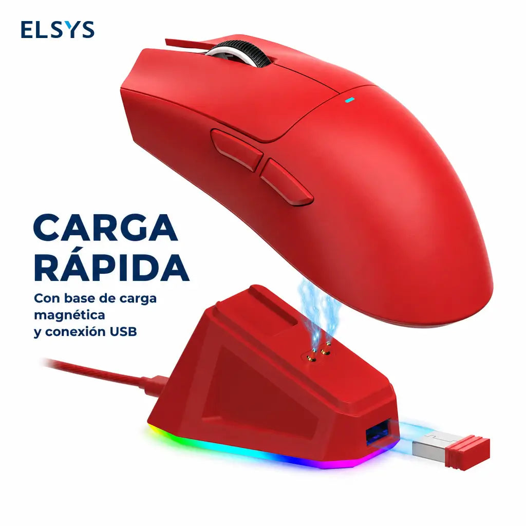 Mouse gamer inalámbrico X11 con base de carga, luz RGB y sensor óptico para juego competitivo y trabajo productivo en casa u oficina