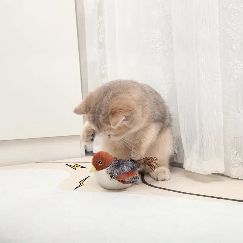 Juguete para Gato de Pájaro con Movimiento, Sonido Realista de Gorjeo, Activado por Toque, Recargable y Colgante, Juguete Interactivo y Duradero para Ejercicio