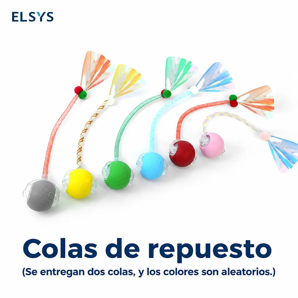 Pelota interactiva para gatos y perros con luces de colores, cola giratoria y carga USB-C para juego activo diario en casa