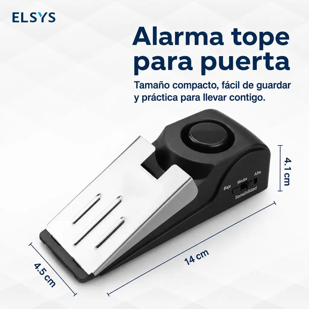 Tope de puerta con alarma 120 dB y base antiderrapante para proteger entradas en casa, oficina o habitación de hotel sin instalación complicada