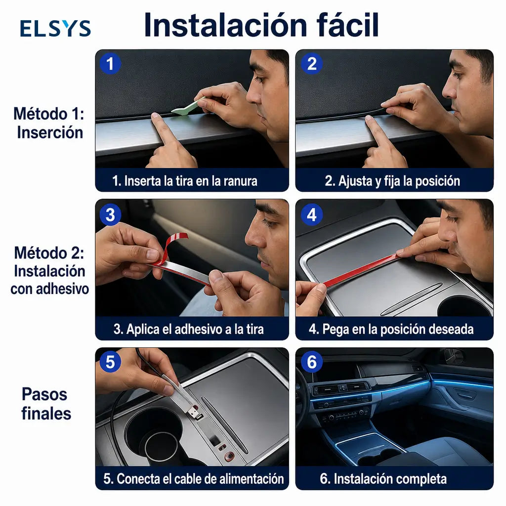 Iluminación interior LED RGB USB para auto con modos dinámicos y sincronización musical