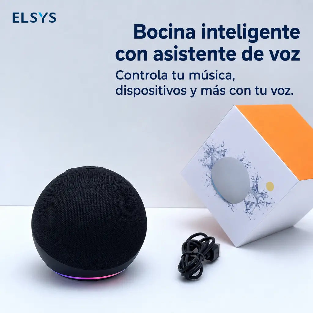 Bocina Bluetooth mini con subwoofer, luz LED y diseño esférico para casa inteligente, viajes y música al aire libre