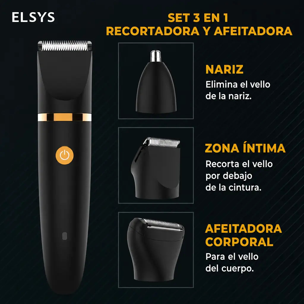 Recortadora corporal 3 en 1 impermeable IPX7 recargable USB-C con cabezales para nariz, cuerpo e ingles, cuidado masculino diario