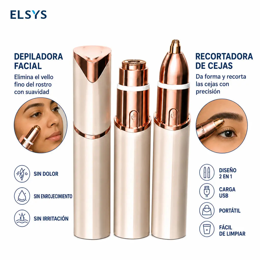 Perfiladora de cejas y depiladora facial recargable USB-C con LED para retoques precisos en rostro y vello fino