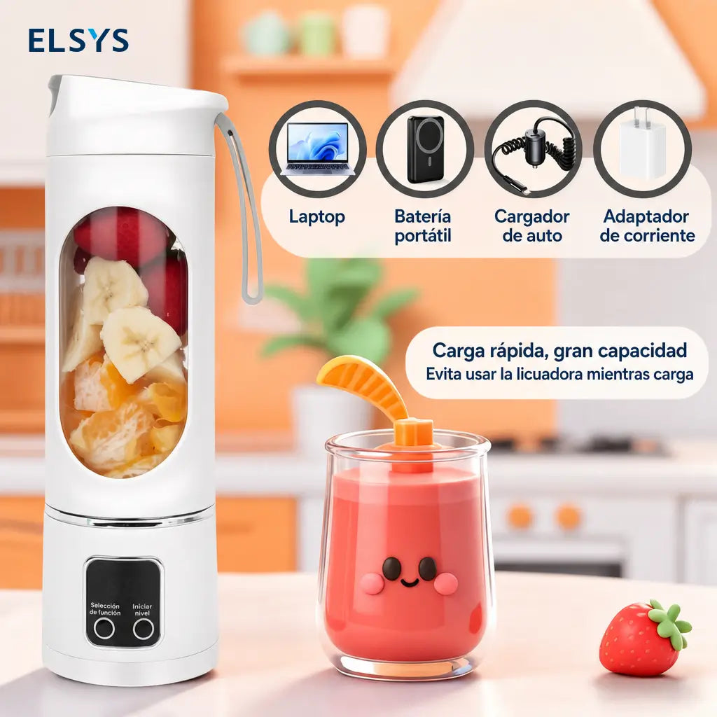 Licuadora portátil recargable USB con pantalla digital y diseño antifugas para smoothies, jugos y papillas en viajes y gimnasio