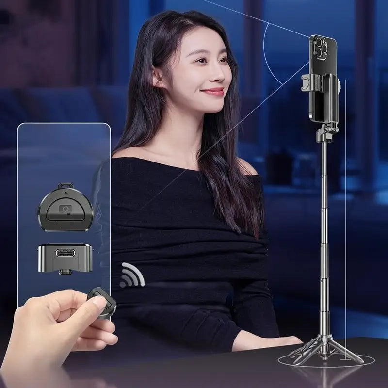 Tripie Selfie Stick Mini Portátil 3 en 1 con Control Remoto Magnético y Rotación 360° para Celular, Ideal para Vlogs, Fotos Grupales y Transmisiones en Vivo