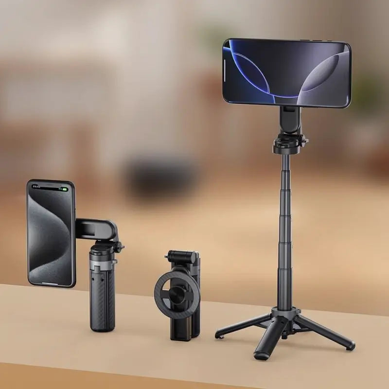 Bastón para Selfie Magnético Mini 4 en 1 con Rotación de 360°, Control Bluetooth Inalámbrico y Extensión de 38 cm - Soporte Magnético para Celular para Vlogging y Fotografía