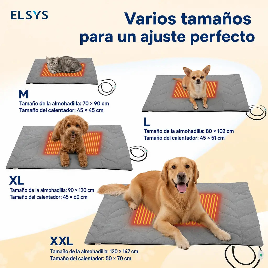 Tapete térmico para perros y gatos con 2 temperaturas, funda lavable y cable antimordidas para cama, jaula o kennel