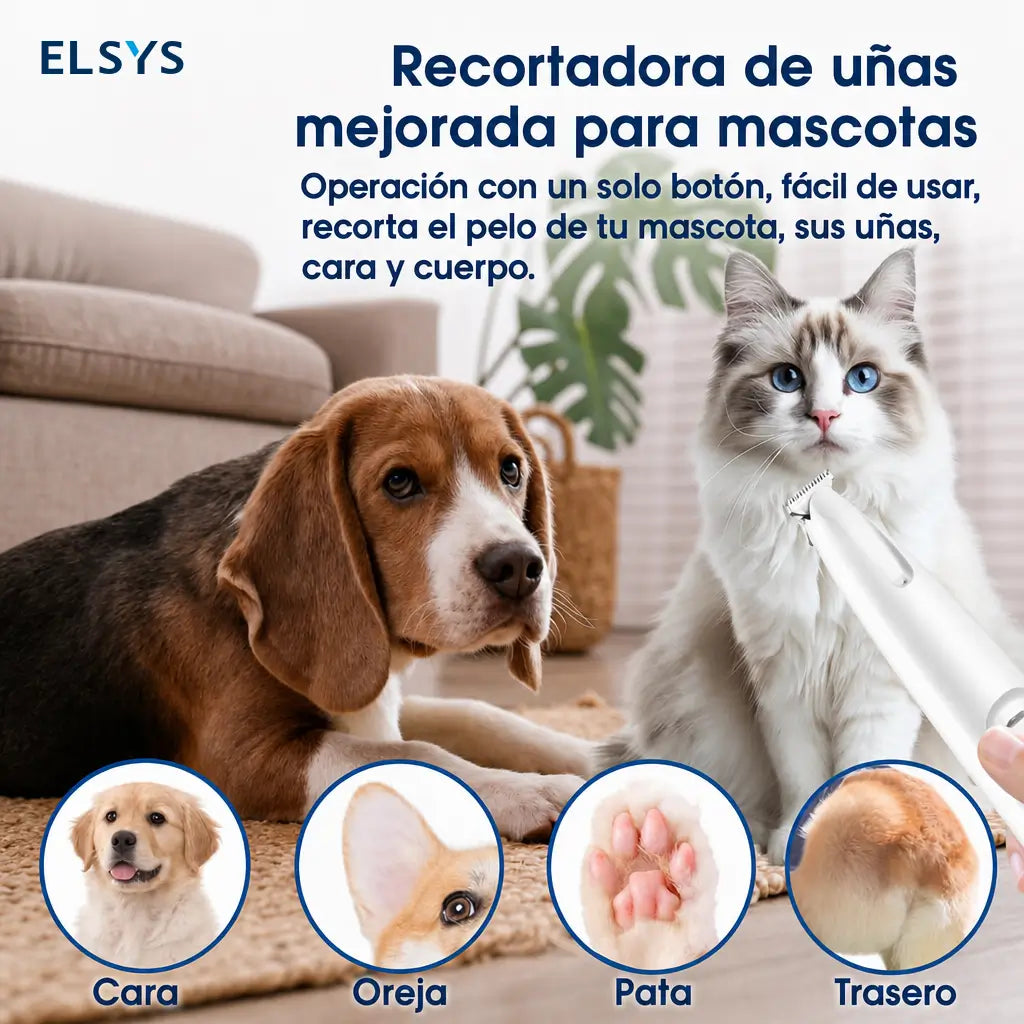 Rasuradora recargable para mascotas con luz LED, corte silencioso de precisión para patitas, cara y orejas de perros y gatos pequeños