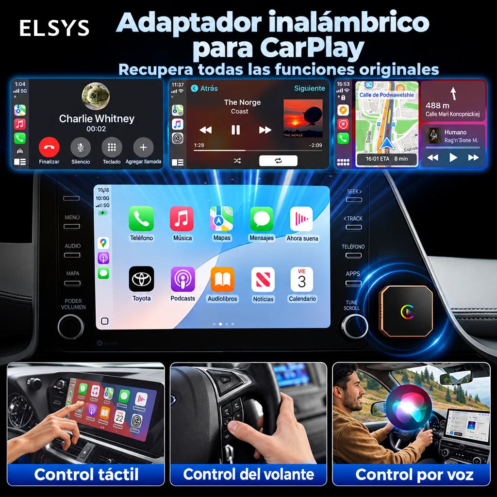 Adaptador inalámbrico CarPlay y Android Auto con 2 cables