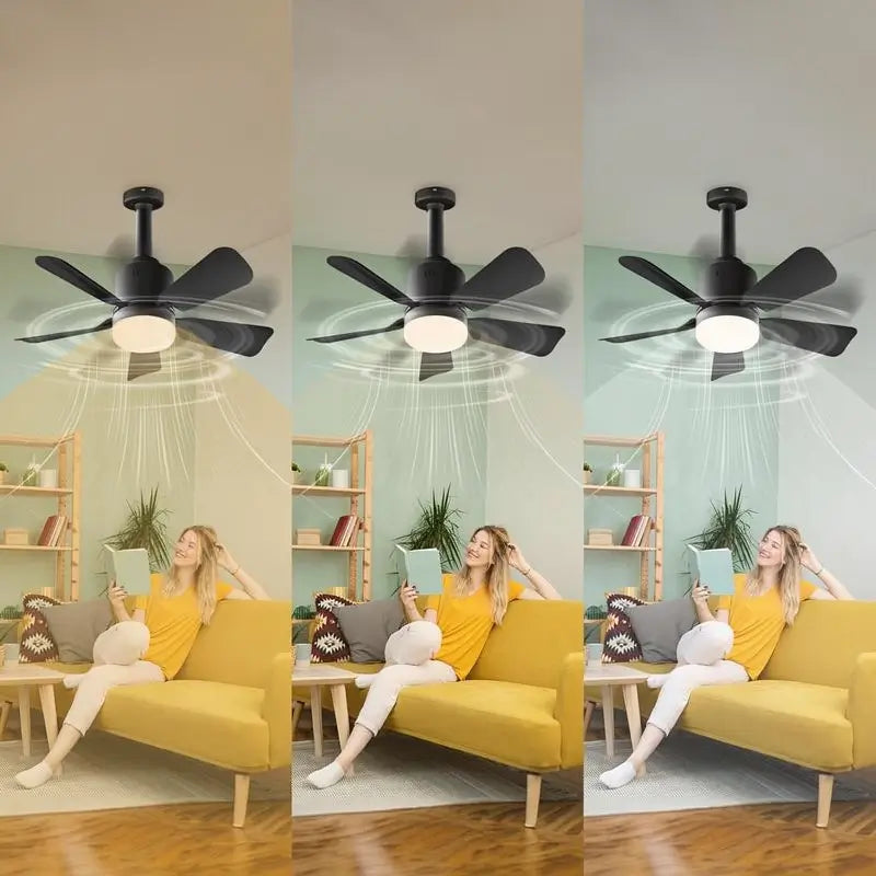 Ventilador de Techo con Luz para Socket E27, Portátil con Control Remoto y App Móvil, 1000 Lúmenes, Cable de Seguridad para Recámara, Cocina, Sala y Cuarto de Bebé