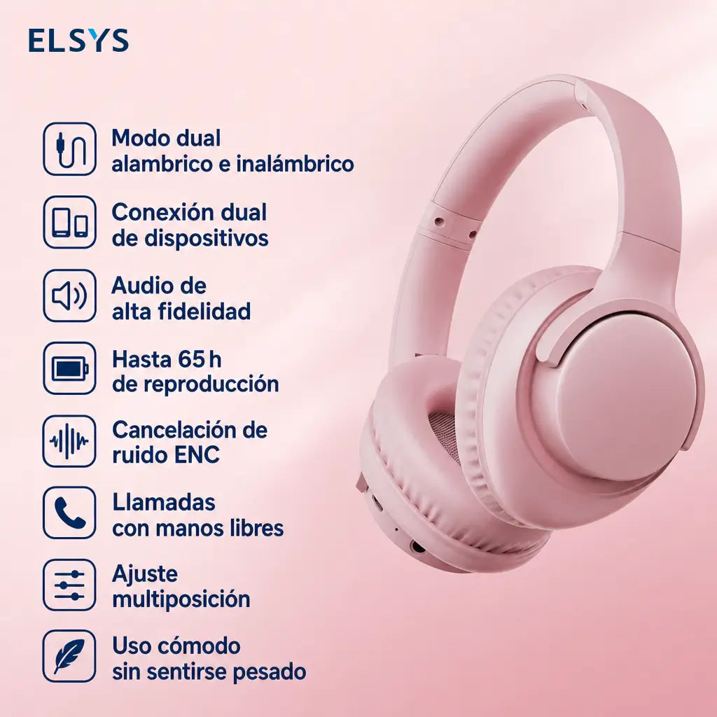 Audífonos over-ear inalámbricos 5.4 plegables con micrófono, 65 h de batería para música, llamadas, celular y computadora en casa, escuela o viajes