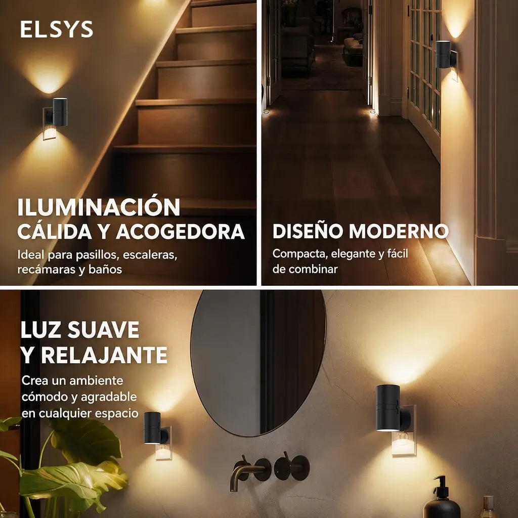 Set de 2 luces nocturnas LED enchufables con sensor automático y brillo ajustable para pasillos, recámaras y baño de tu casa
