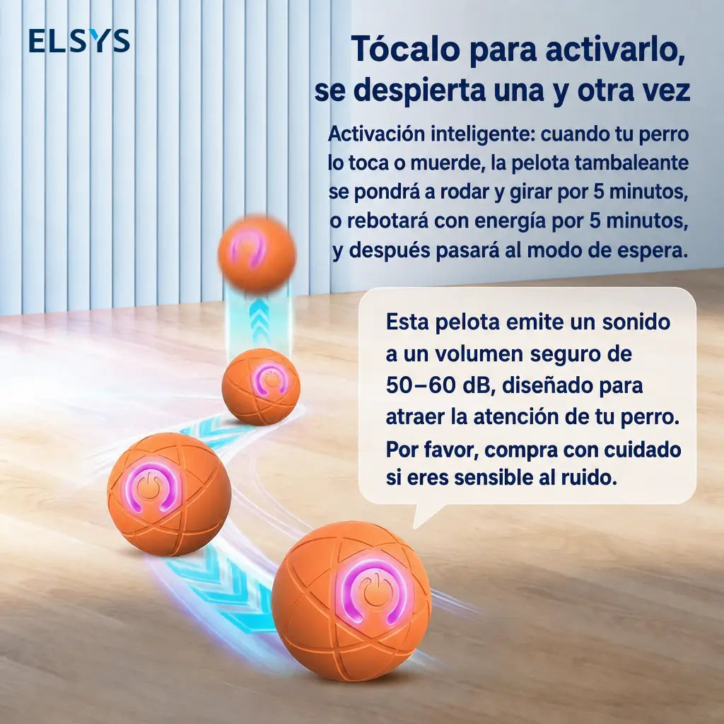 Pelota interactiva vibratoria para perros pequeños y medianos, con luz LED, recargable USB y activación por mordida para juego en casa